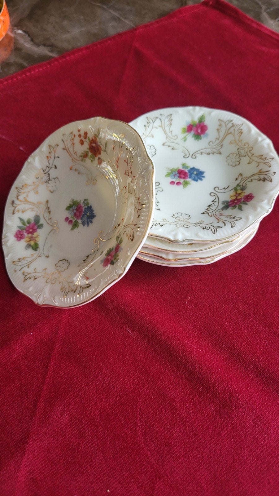 Set van 5 gebloemde porseleinen schaaltjes met bloemmotief, Ophalen of Verzenden