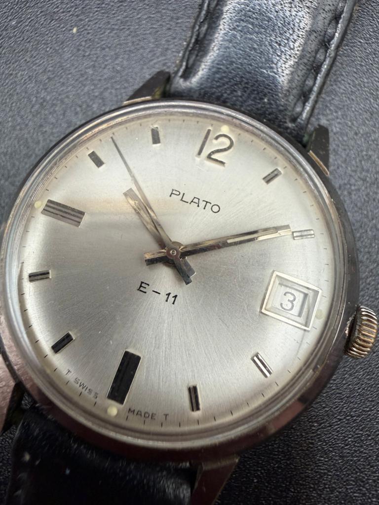 Vintage Plato E-11 Herenhorloge Swiss Made - Mechanisch met, Overige merken, Staal, Met bandje, Polshorloge