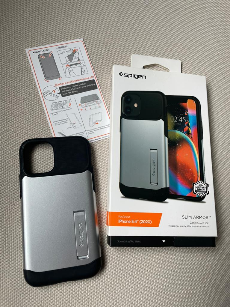 Spigen slim armor silver, Apple iPhone 12mini, Gebruikt, Frontje of Cover, IPhone 12 Mini, Spigen
