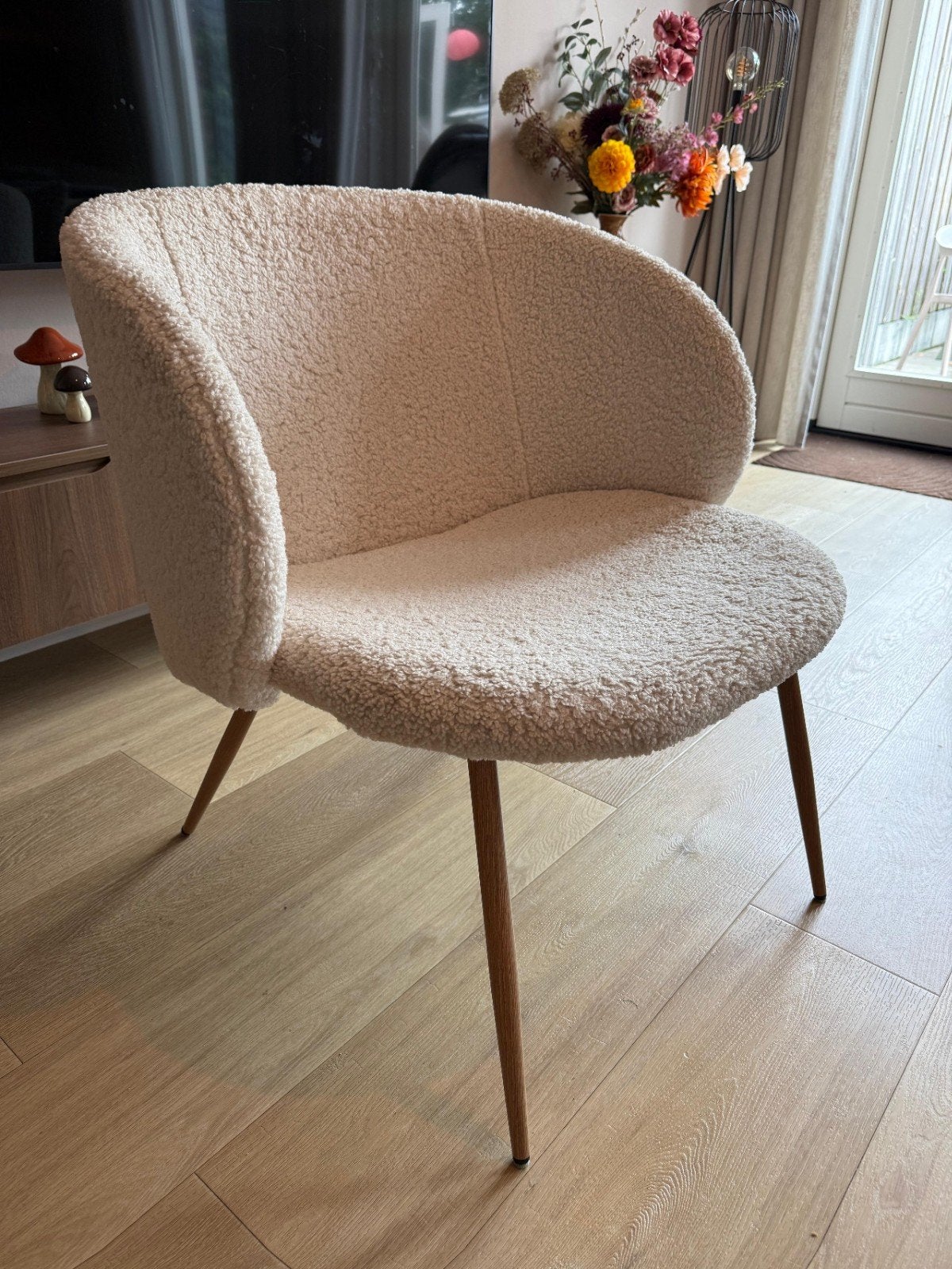 Comfortabele Bouclé Stoel - Beige, Ophalen, Stof, Eén