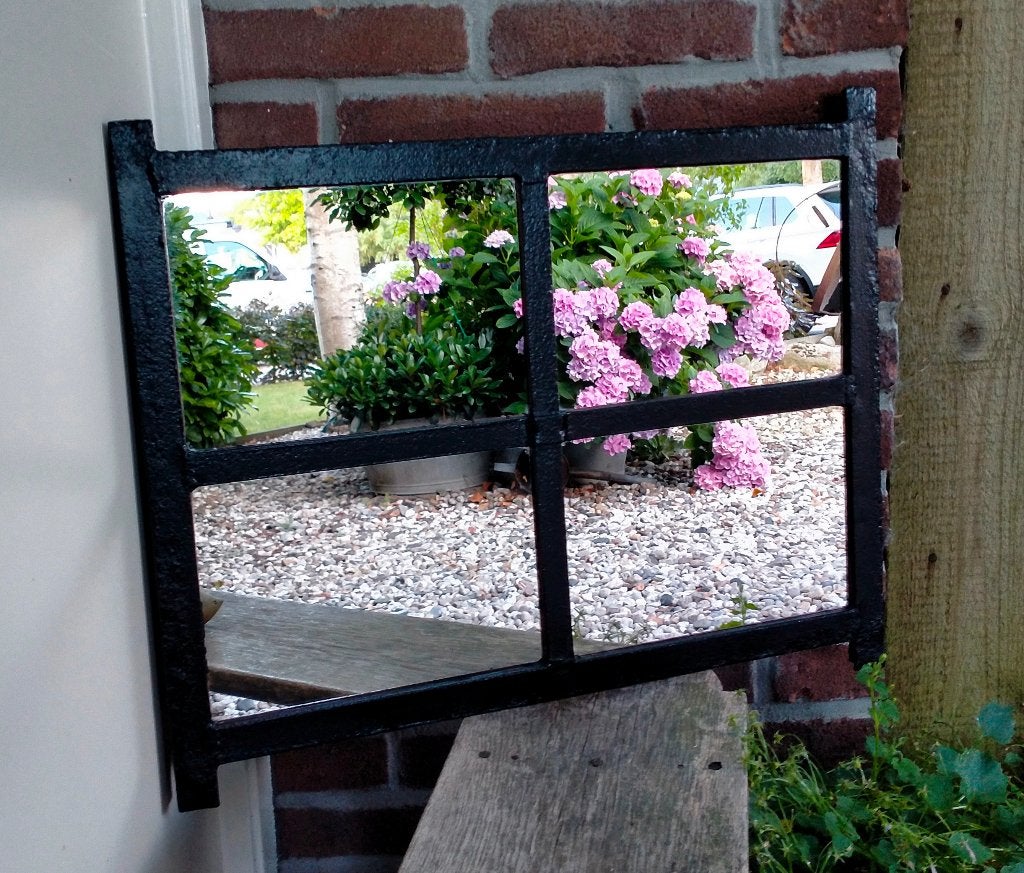 Antiek ijzeren Stalraam Tuin / Spiegel Tuinspiegel, Tuin en Terras, Tuinwanddecoratie, Ophalen of Verzenden, Zo goed als nieuw
