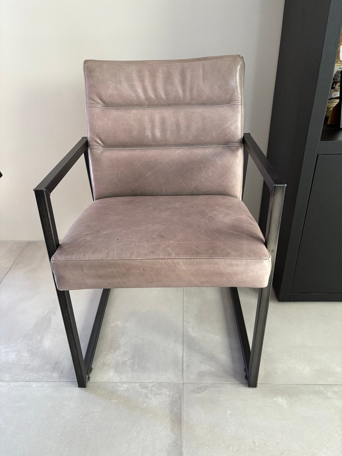 6 Industriële Eetkamerstoelen Geborsteld Buffelleer Grijs, Ophalen, Gebruikt, Leer, Grijs