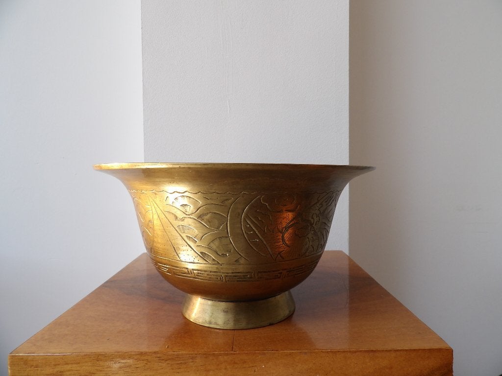 Antieke Chinese Bronzen Kom met Gedetailleerde Gravures, Antiek en Kunst, Ophalen of Verzenden