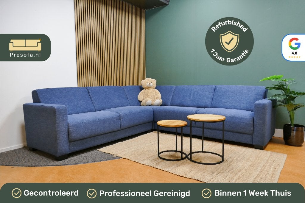 Refurbished Hoekbank Blauw Gemêleerd, Huis en Inrichting, Banken | Bankstellen, 250 tot 300 cm, -, -, Hoekbank