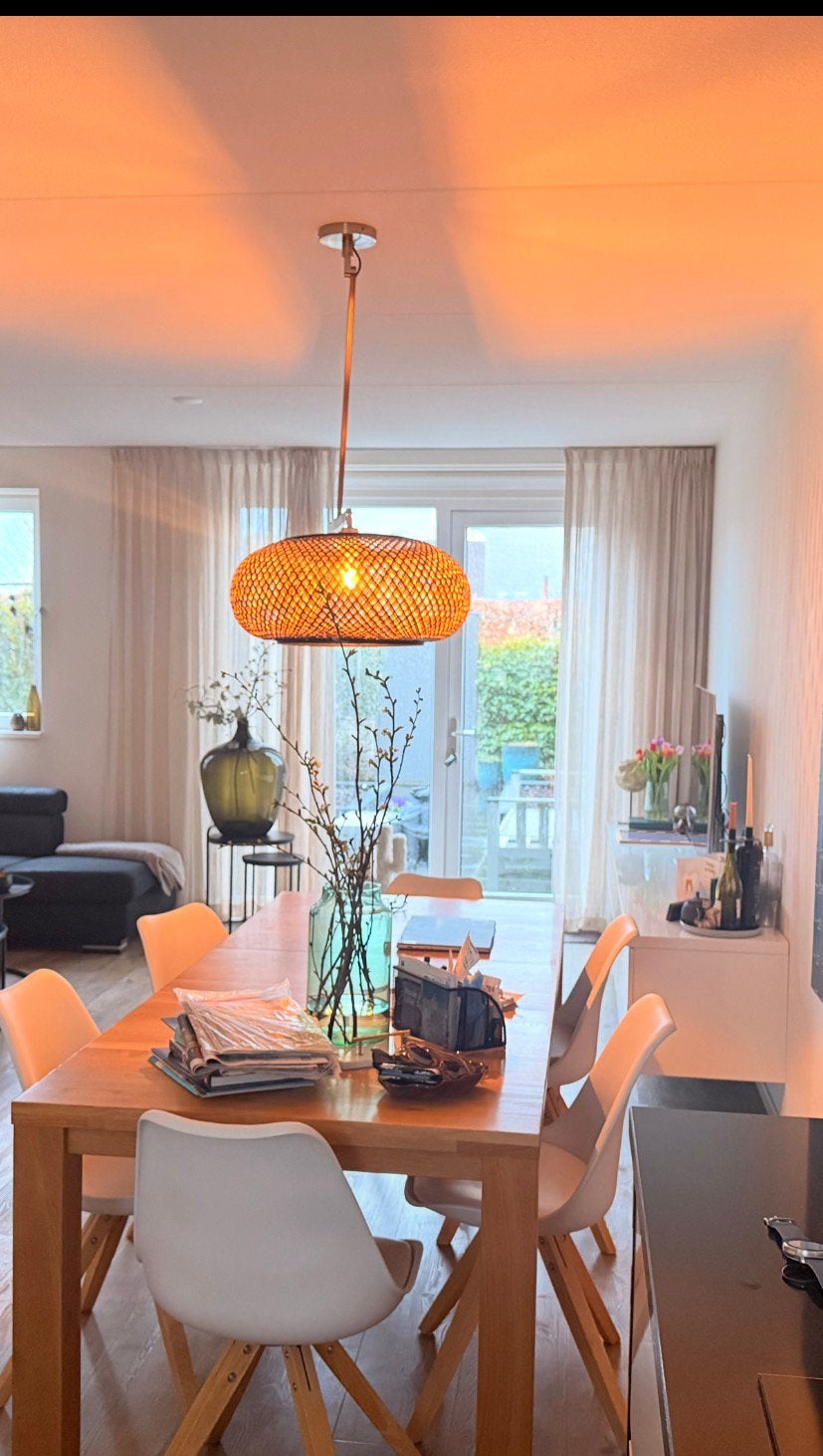 Verstelbare hanglamp met gevlochten kap, Ophalen, Zo goed als nieuw, Ovaal, Hanglamp