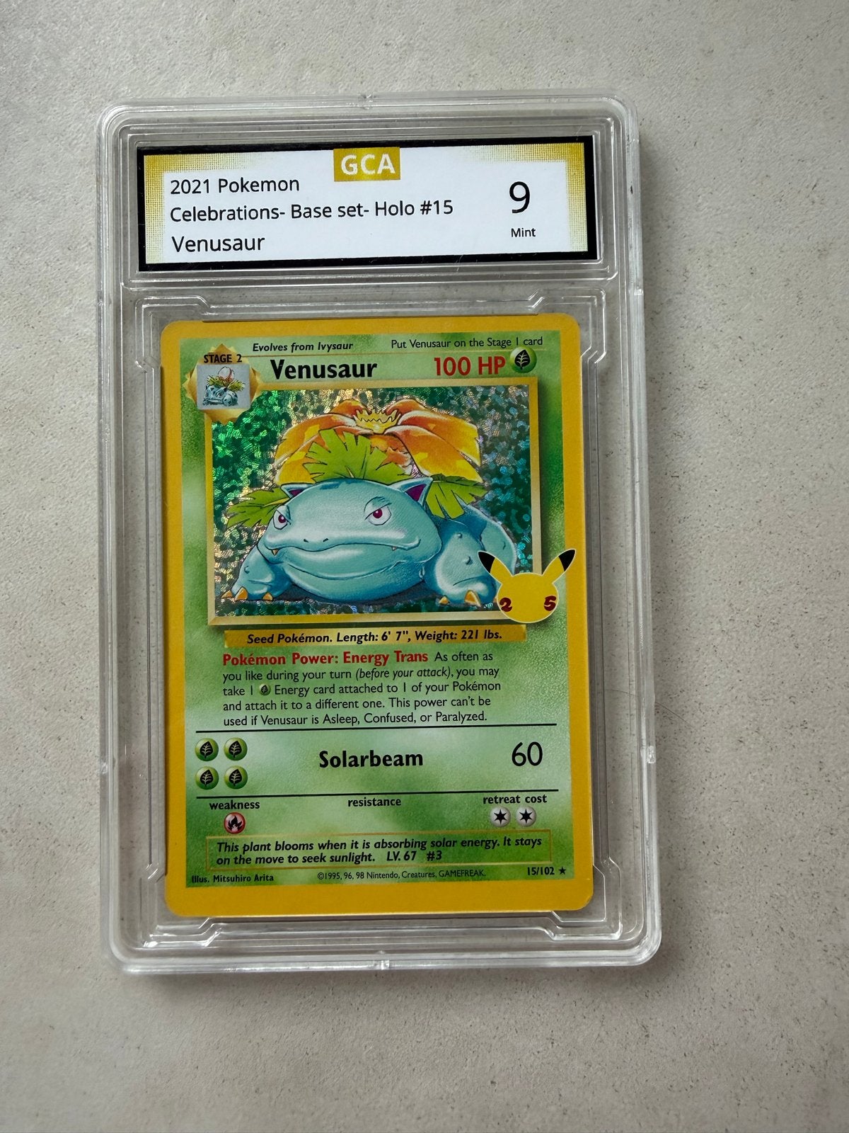 2021 Pokémon Celebrations Venusaur Holo #15 GCA 9 Mint, Ophalen of Verzenden, Zo goed als nieuw, Losse kaart
