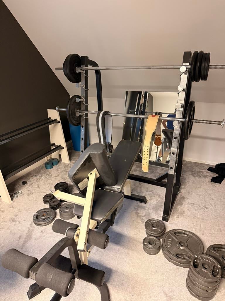 Complete Bankdruk Set met Bank en Gewichten, Ophalen, Gebruikt, Borst, Fitnessbank
