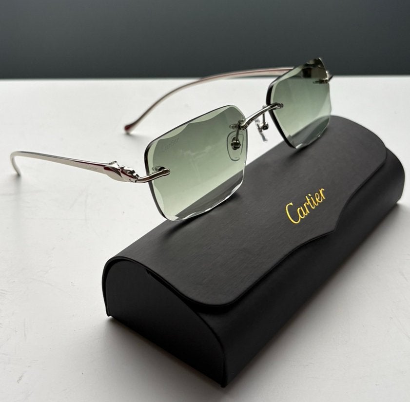 Cartier Panthera Groen Heren Zonnebril Zilver Frame Diamond, Sieraden, Tassen en Uiterlijk, Zonnebrillen en Brillen | Heren, Ophalen of Verzenden