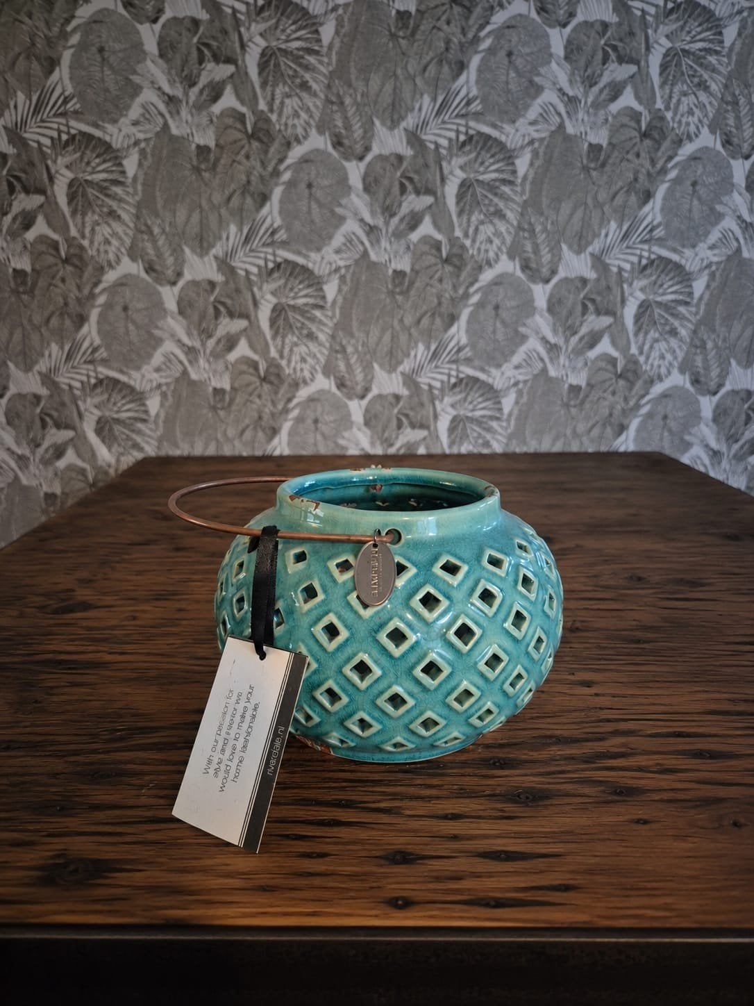 Riverdale Windlicht - Turquoise Keramiek, Ophalen, Blauw, Zo goed als nieuw, Modern