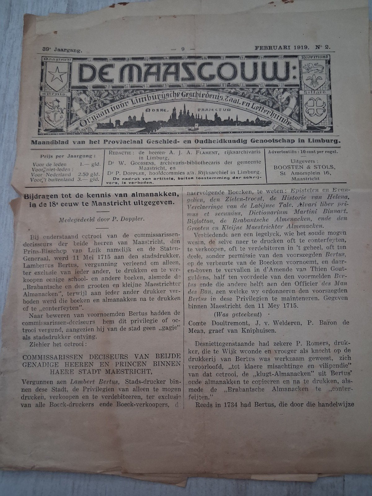 De Maasgouw - Maandblad voor Limburgse Geschiedenis, Ophalen of Verzenden, Gelezen, Overige typen