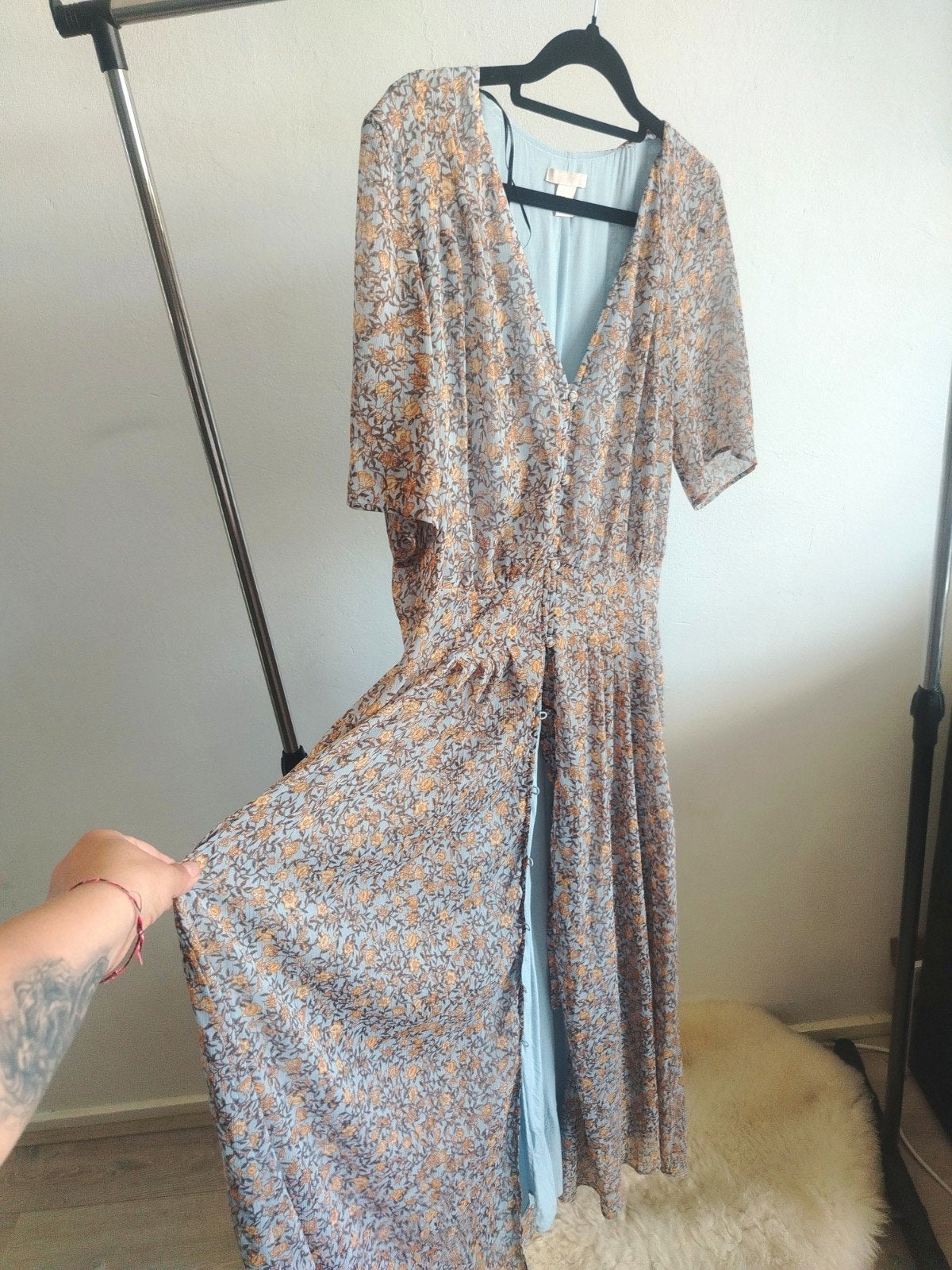 Herfst kleuren romantische Bloemenprint Maxi Jurk Maat 36 (S, H&M, Meerkleurig, Ophalen of Verzenden, Zo goed als nieuw
