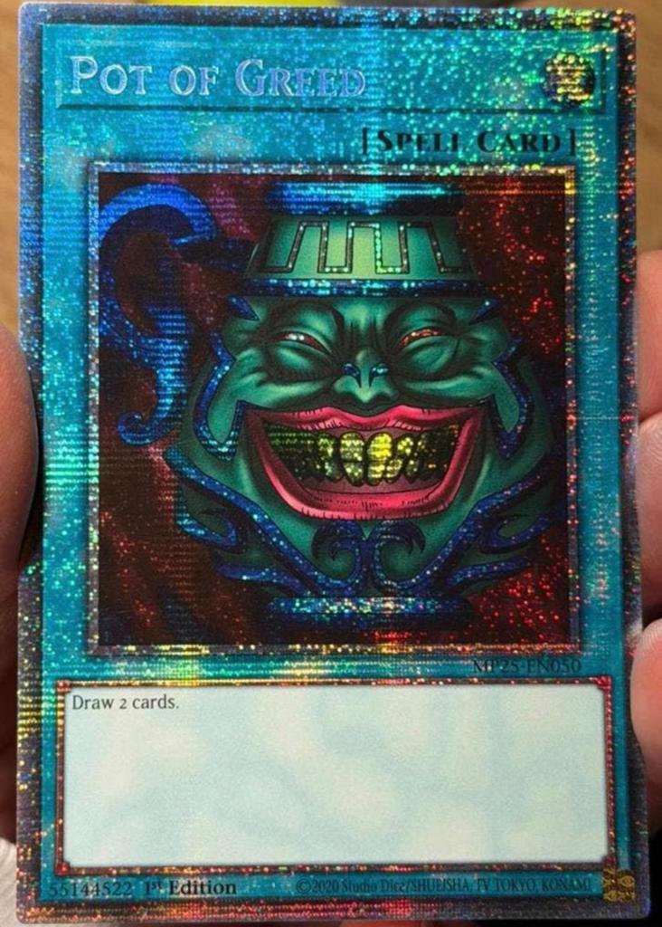 Yu-Gi-Oh! Pot of Greed MP25 1st Edition Starlight Rare Mint, Ophalen of Verzenden, Zo goed als nieuw, Losse kaart, Foil