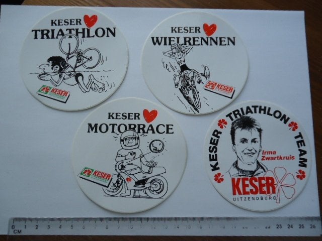 sticker oud Keser strip motorrace wielrennen zwemmen retro, Verzamelen, Verzenden, Zo goed als nieuw, Bedrijf of Vereniging