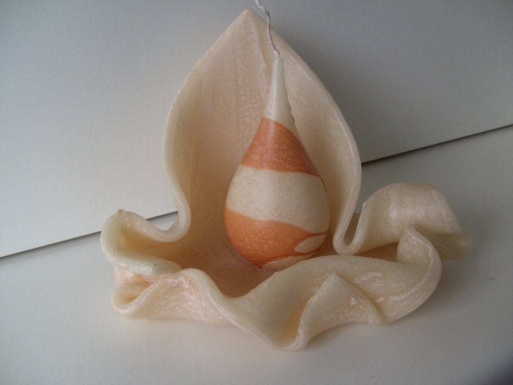 HANDGEVOUWEN KAARSEN HAND MADE ORANJE ECRU BOL NIEUW, -, Overige merken, -, Oranje