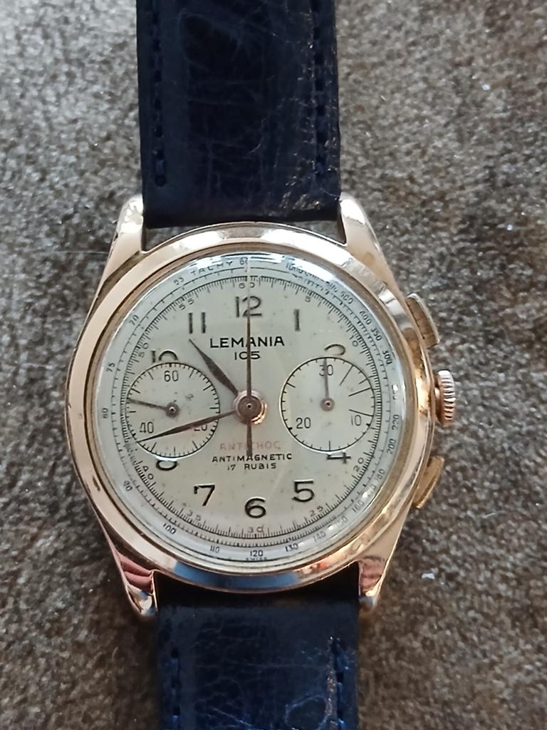 Lemania 105 Chronograph 18k, Sieraden, Tassen en Uiterlijk, Horloges | Antiek, Ophalen of Verzenden, Goud, Overige merken, 1960 of later