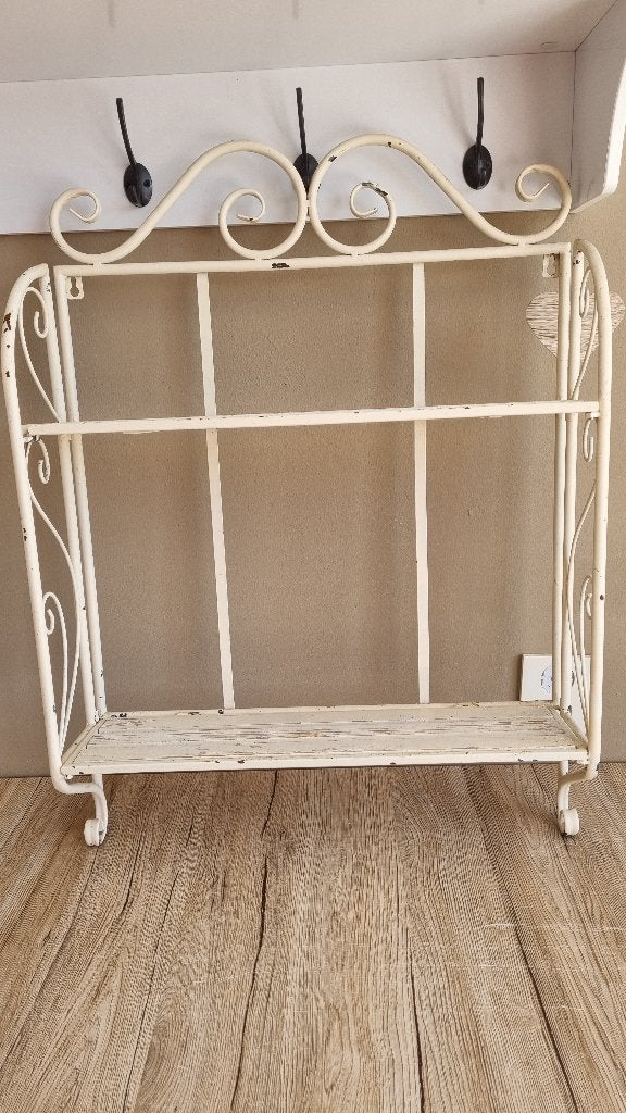 Prachtig Vintage Brocante Wandrek van Metaal - Hout Room Wit, Verzenden, Gebruikt