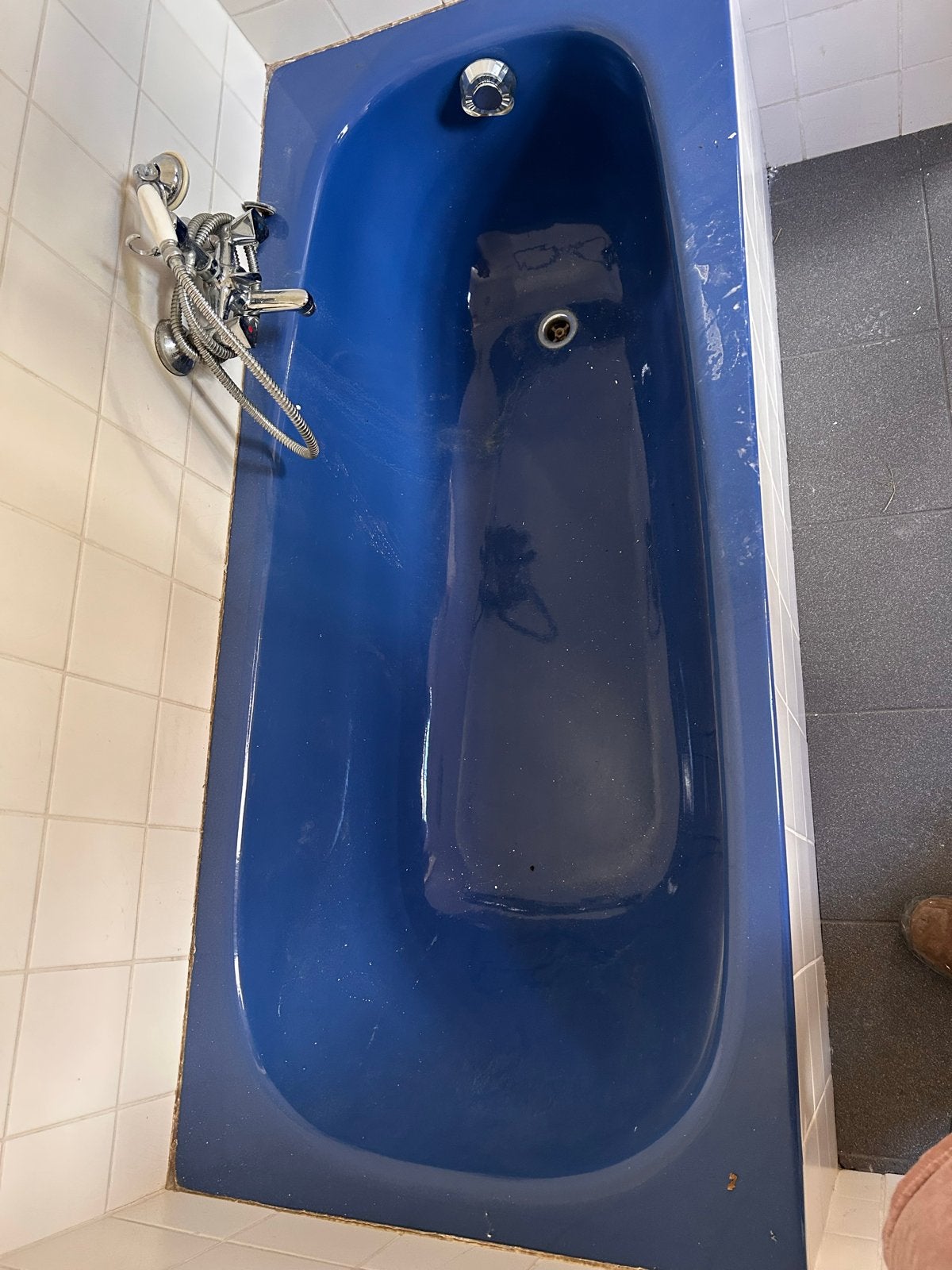 Blauw vintage bad met douchekraan en handdouche, Ophalen, Gebruikt, Met bad