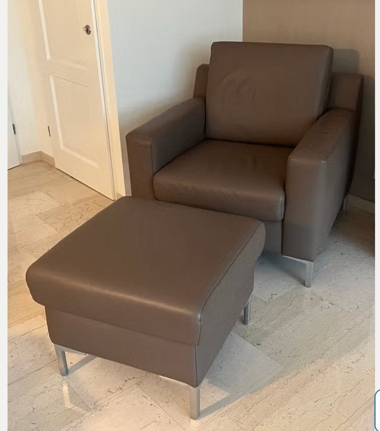Topform taupe Leren bank 2-zits en fauteuil, Ophalen, 150 tot 200 cm, Tweepersoons, Zo goed als nieuw