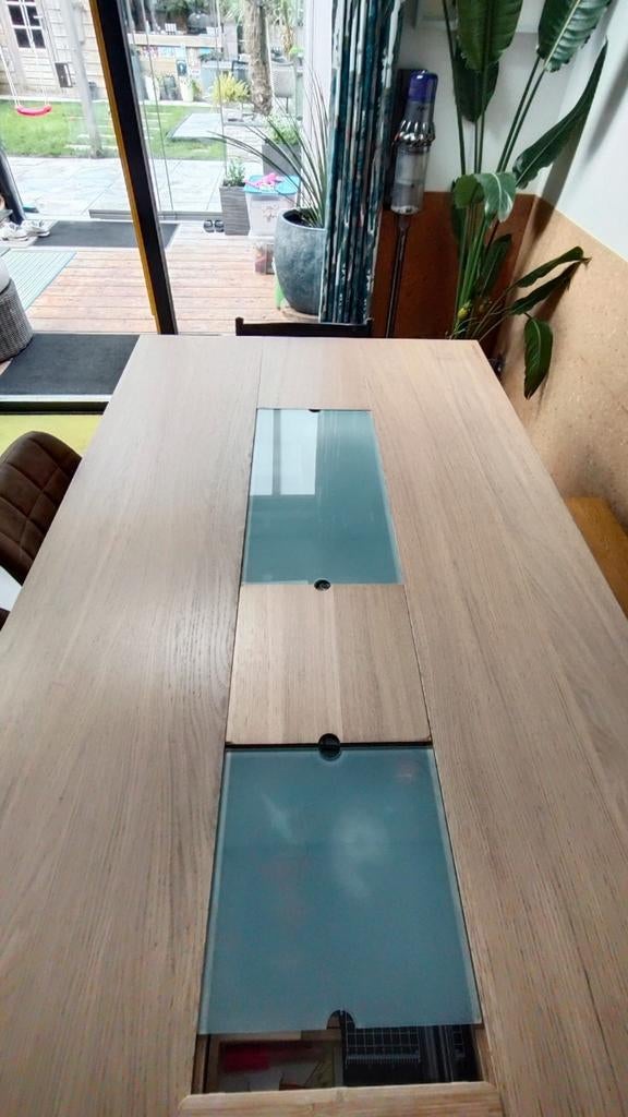 Ikea eettafel met glazen inzetstukken, Gebruikt, Glas, 150 tot 200 cm, Modern