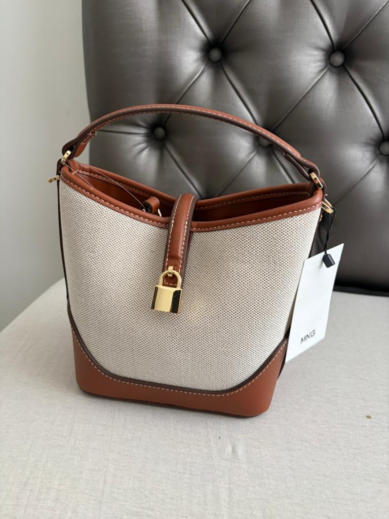 emmer tas van contrasterend canvas, Sieraden, Tassen en Uiterlijk, Tassen | Damestassen, Ophalen, Nieuw, Bruin, Shopper