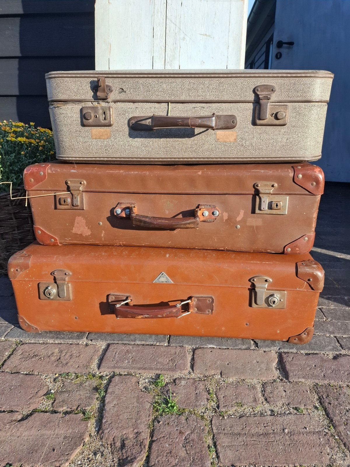 verschillende Vintage Koffer - Bruin en Grijs Reisbagage Set, Ophalen