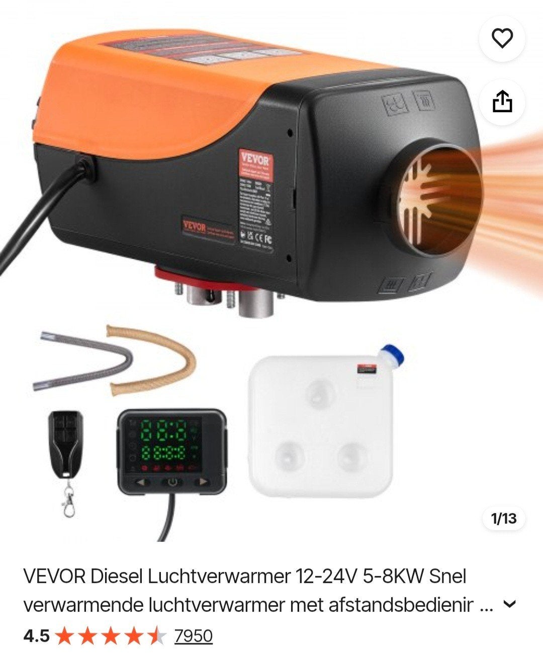 Vevor Diesel Luchtverwarmer 8 kw/ Standkachel Nieuw in Doos, Ophalen of Verzenden, Nieuw