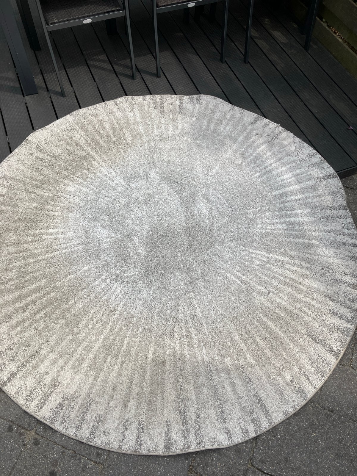 Rond grijs vloerkleed met modern patroon, Ophalen, Gebruikt, 150 tot 200 cm, Rond