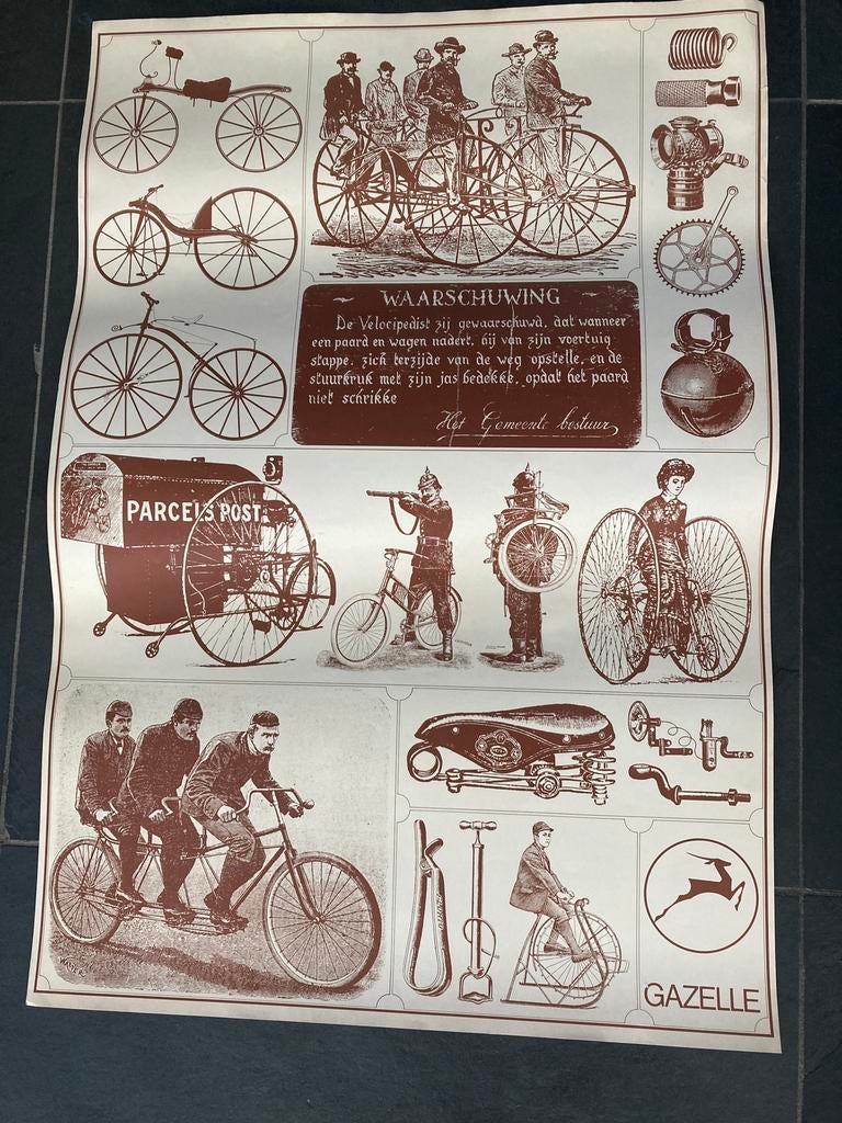 Fiets poster Gazelle retro 1974 58x80cm, Ophalen of Verzenden, Zo goed als nieuw, Overige typen