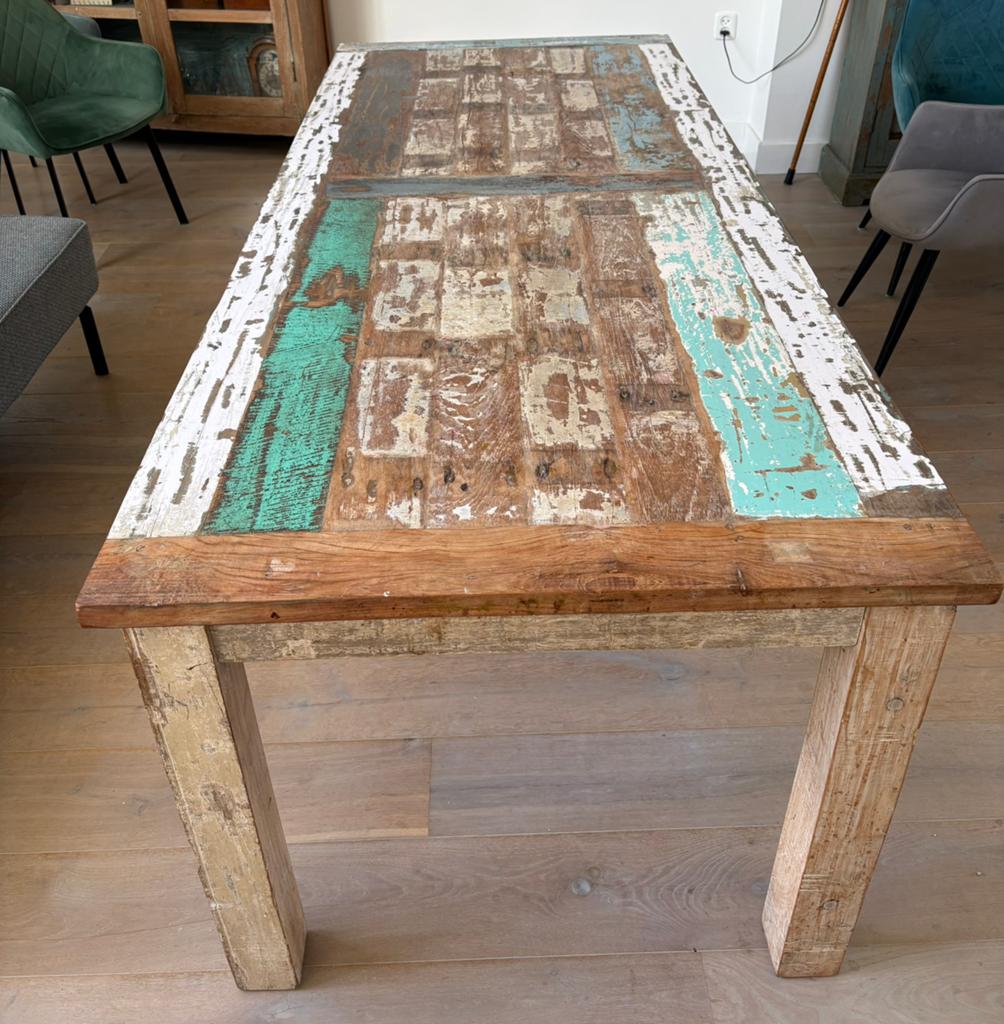 Eetkamertafel steigerhout (l 221/ b 91/h 78 cm), Huis en Inrichting, Tafels | Eettafels, Ophalen, Gebruikt, 200 cm of meer, 50 tot 100 cm