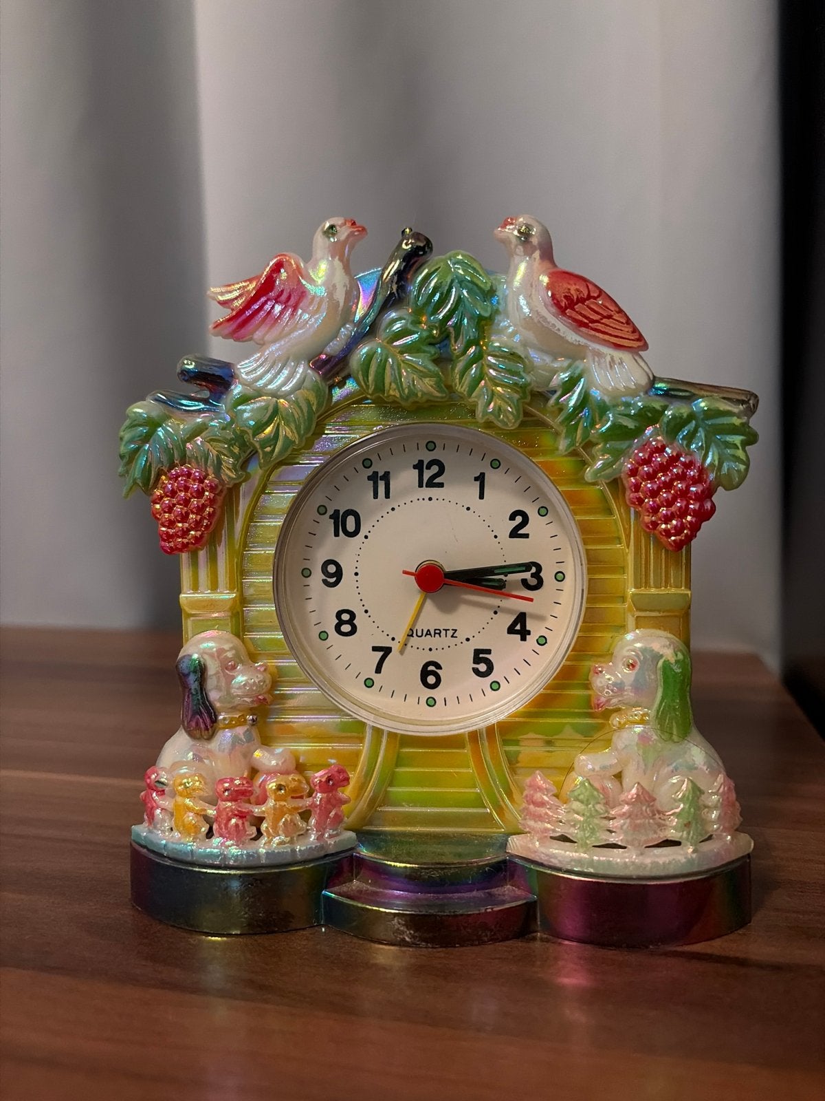 Vintage Kwarts Klokje met Vogels en Honden, Ophalen of Verzenden