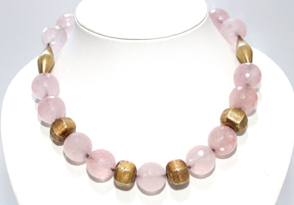 Prachtige Sterling Zilver Vermeil Rozenkwarts Ketting, Ophalen of Verzenden, Zo goed als nieuw, Roze, Met edelsteen