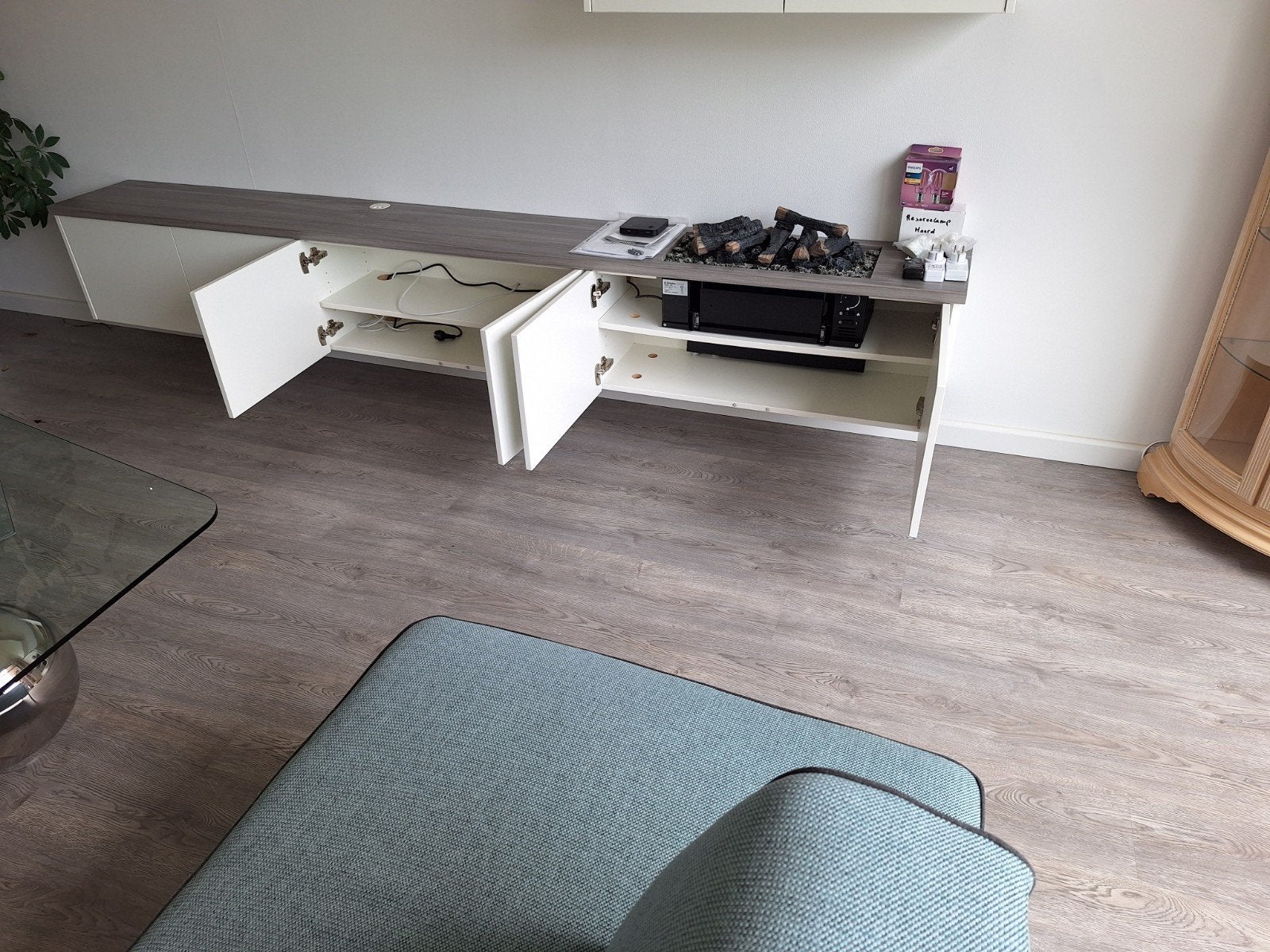 Tv meubel met open haard, Huis en Inrichting, Kasten | Televisiemeubels, Ophalen, ?, Minder dan 100 cm, 25 tot 50 cm
