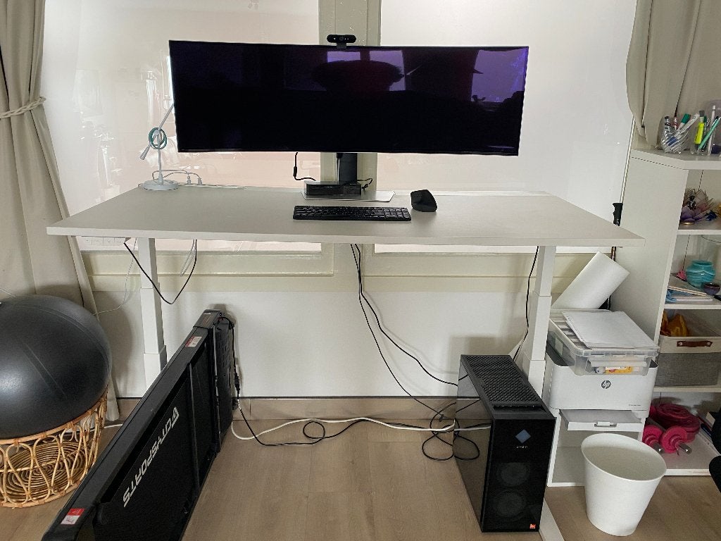 IKEA TROTTEN elektrisch zit-sta bureau – wit – 160x80cm, Huis en Inrichting, Ophalen, Zit-sta bureau, 160 cm, Gebruikt