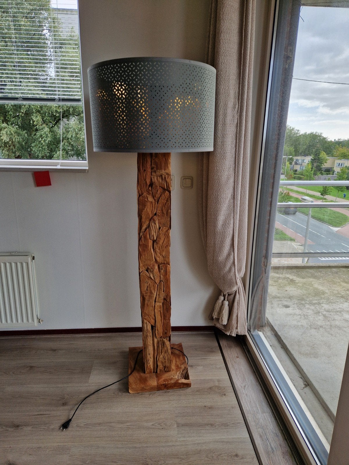 grote lamp met groengrijze kap, Huis en Inrichting, Ophalen, Gebruikt, Hout, 150 tot 200 cm