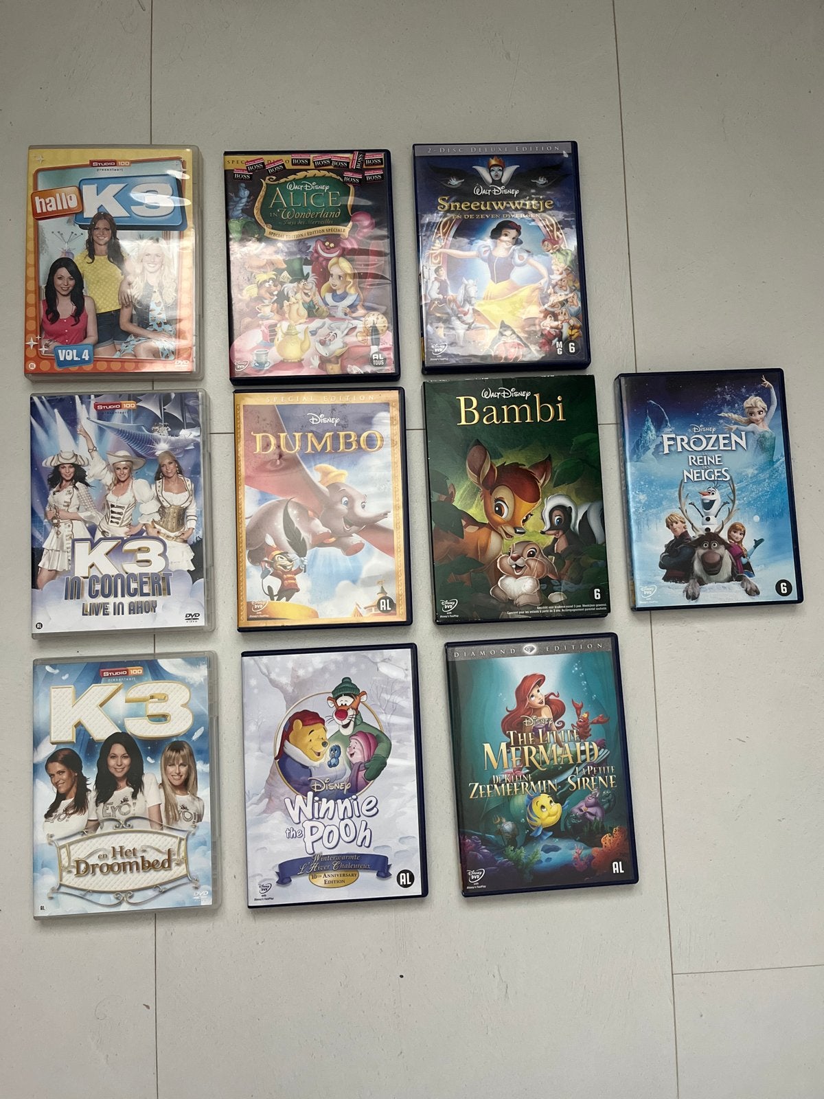 10 Disney & K3 DVD's - Complete Partij, Cd's en Dvd's, Gebruikt, Animatie, Alle leeftijden, Box/collectie