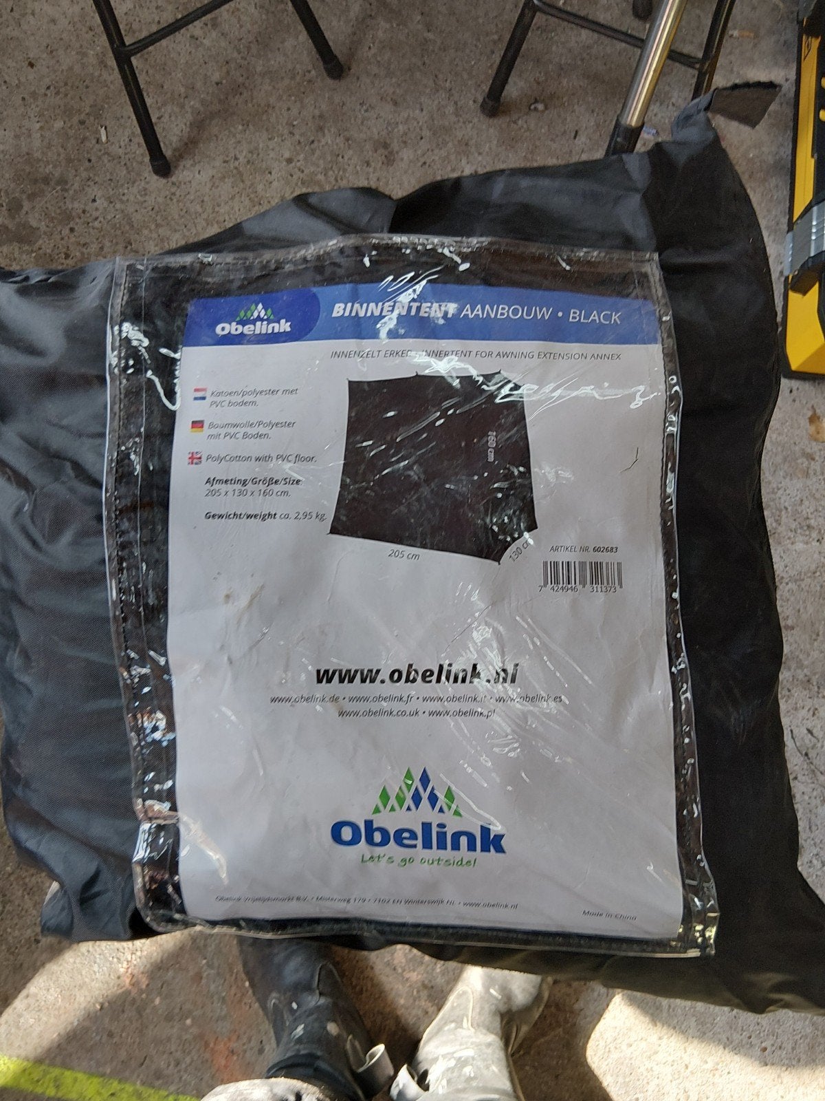 Obelink Binnentent Aanbouw Zwart - 205x130x160 cm, Caravans en Kamperen, Ophalen, Zo goed als nieuw, Tot en met 2