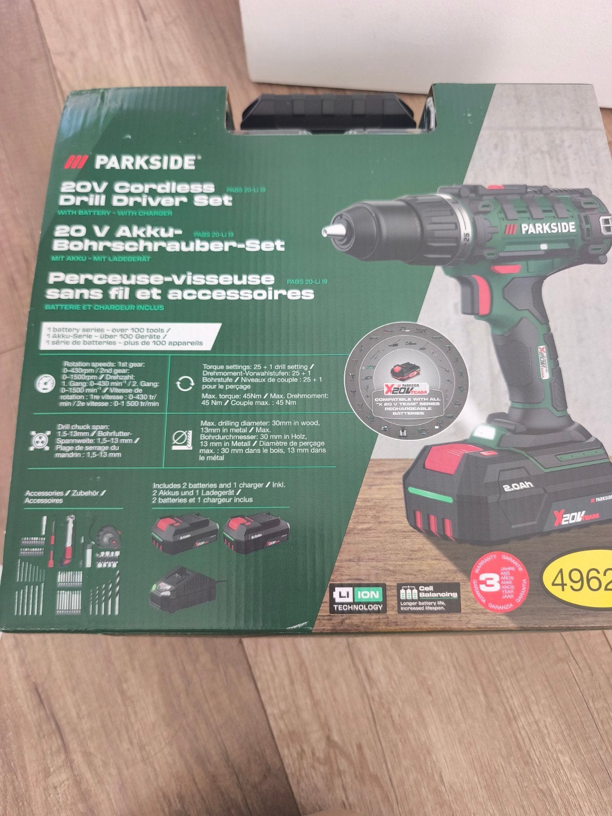 Boor-/Schroefmachine Parkside 20V Accu  Set PABS 20-Li I9-, Doe-het-zelf en Verbouw, Gereedschap | Boormachines, 600 watt of meer