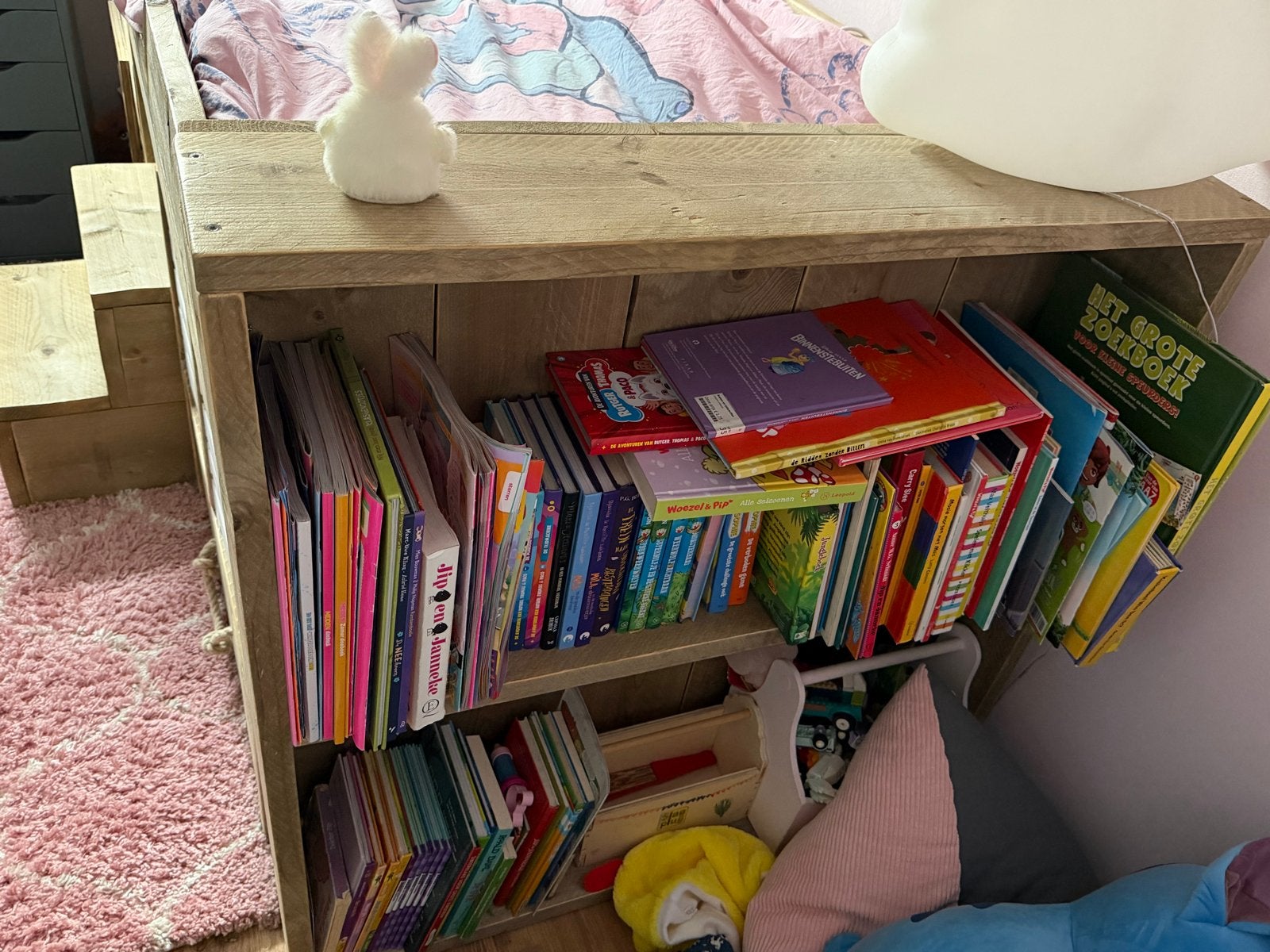 Steigerhouten kinderbed met opbergruimte en trapje, Huis en Inrichting, Ophalen, Gebruikt, 90 cm, Eenpersoons