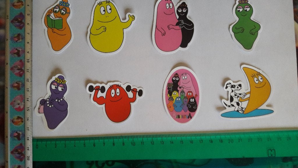 8 pvc auto laptop kliko koelkast stickers Barbapapa set 6, Verzenden