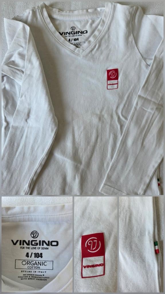 Vingino longsleeve wit met rood logo - maat 104, Kinderen en Baby's, Kinderkleding | Maat 104, Jongen of Meisje, Ophalen of Verzenden