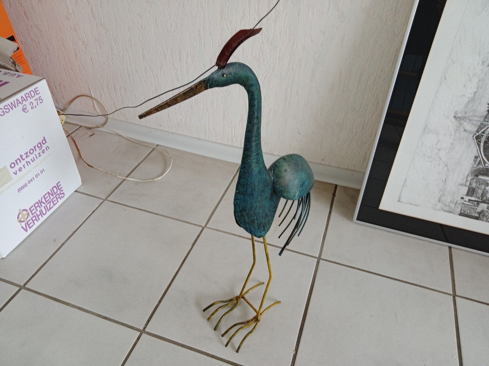 Mooie metalen kraanvogel - 65 cm hoog, Ophalen, Gebruikt, Meerkleurig, Metaal