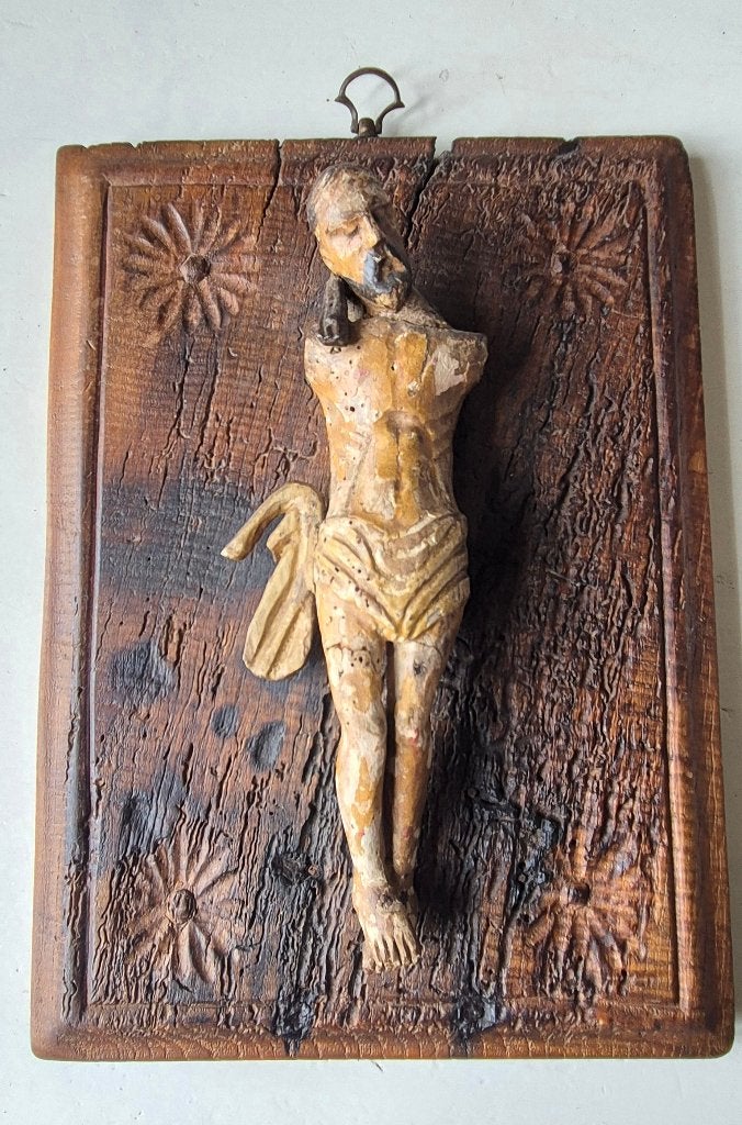 Antiek Corpus Christi 17e/18e eeuw op eiken paneel, Verzenden