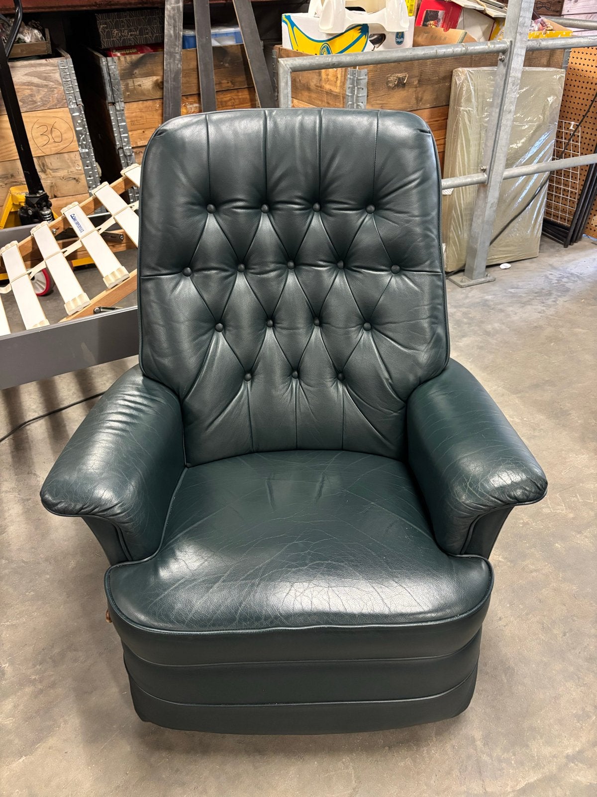 Luxe Groene Leren Relaxfauteuil, Huis en Inrichting, Ophalen, Overige kleuren, Leer, Zo goed als nieuw