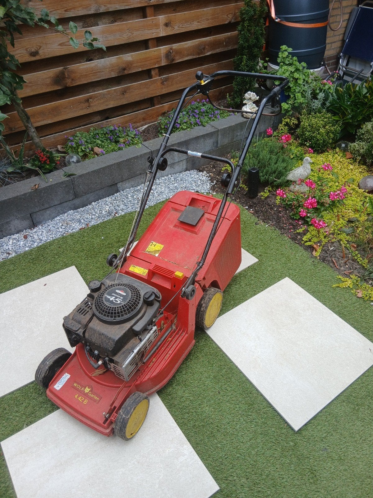 Wolf Garten 4.42 B Benzine Grasmaaier - Goede Staat, Ophalen, Cirkelmaaier, Opvangbak, Benzine-grasmaaier