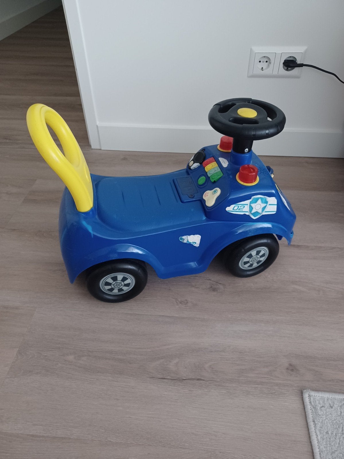 Blauwe loopauto met gele beugel en geluid, Ophalen, Gebruikt, Loopvoertuig