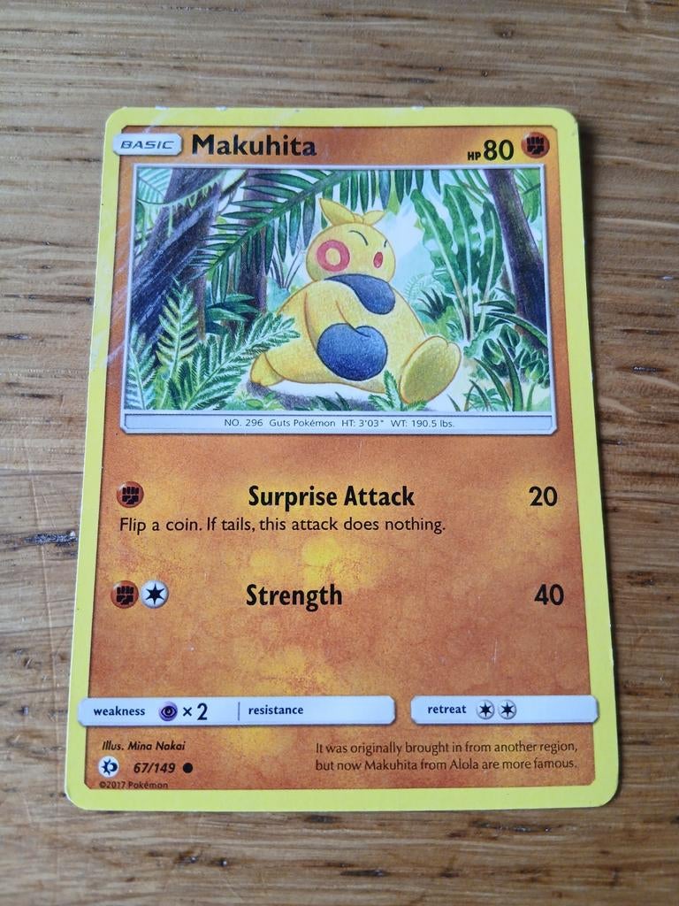 Pokémon Kaart Makuhita 67/149 - Sun & Moon Base Set, Ophalen of Verzenden, Gebruikt, Losse kaart