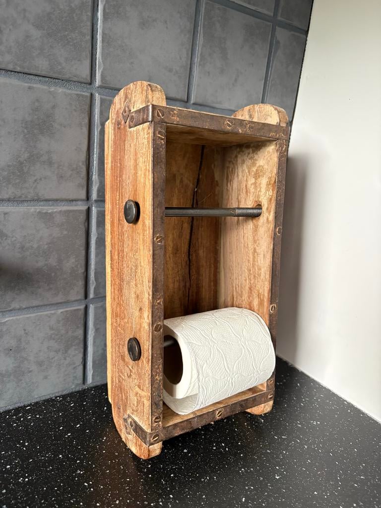 Landelijke Rustieke houten toiletrolhouder, Ophalen of Verzenden, Zo goed als nieuw, Bruin