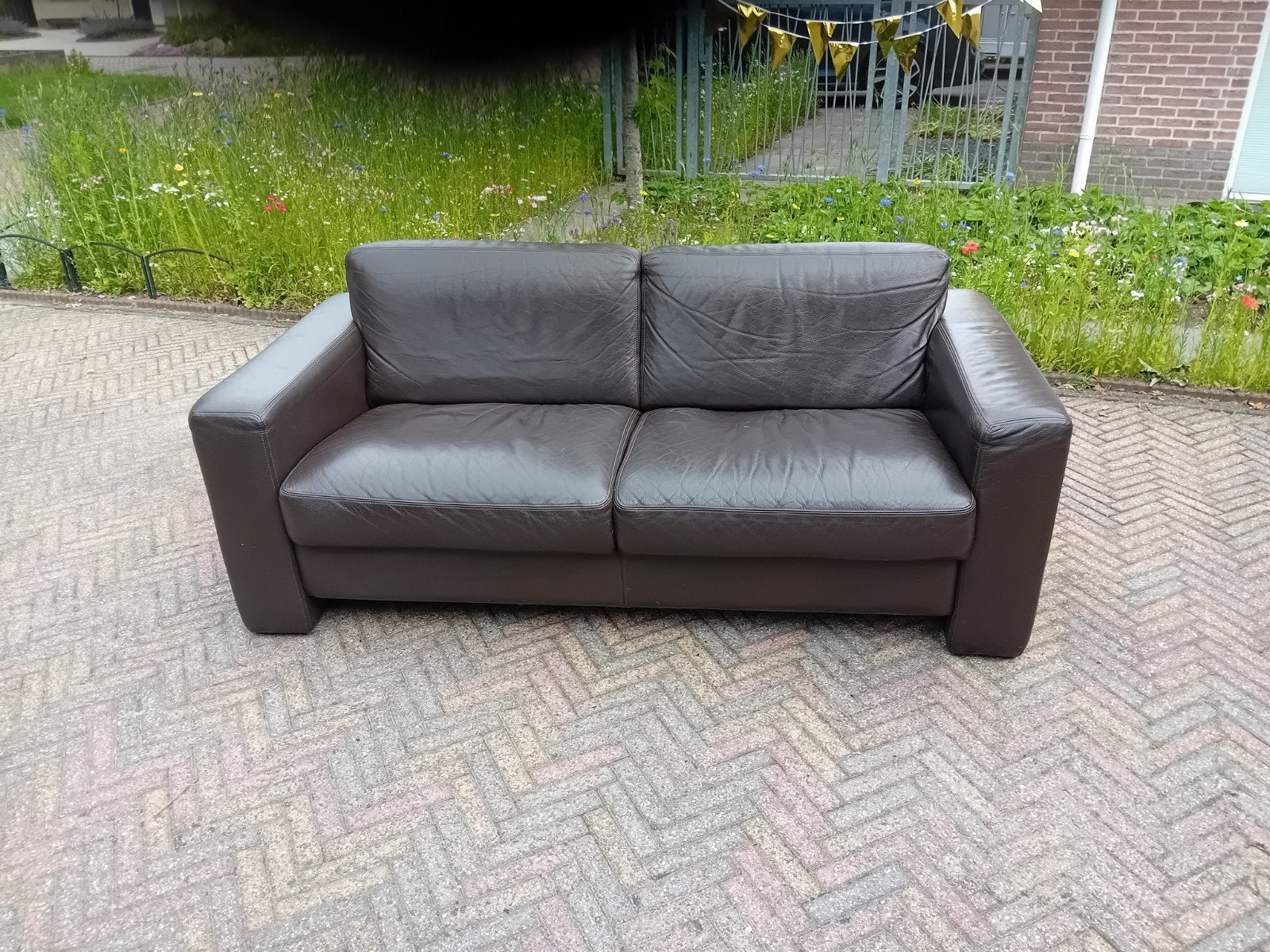 Leren bank te koop € 50,00, Gebruikt, 150 tot 200 cm, Tweepersoons, 75 tot 100 cm