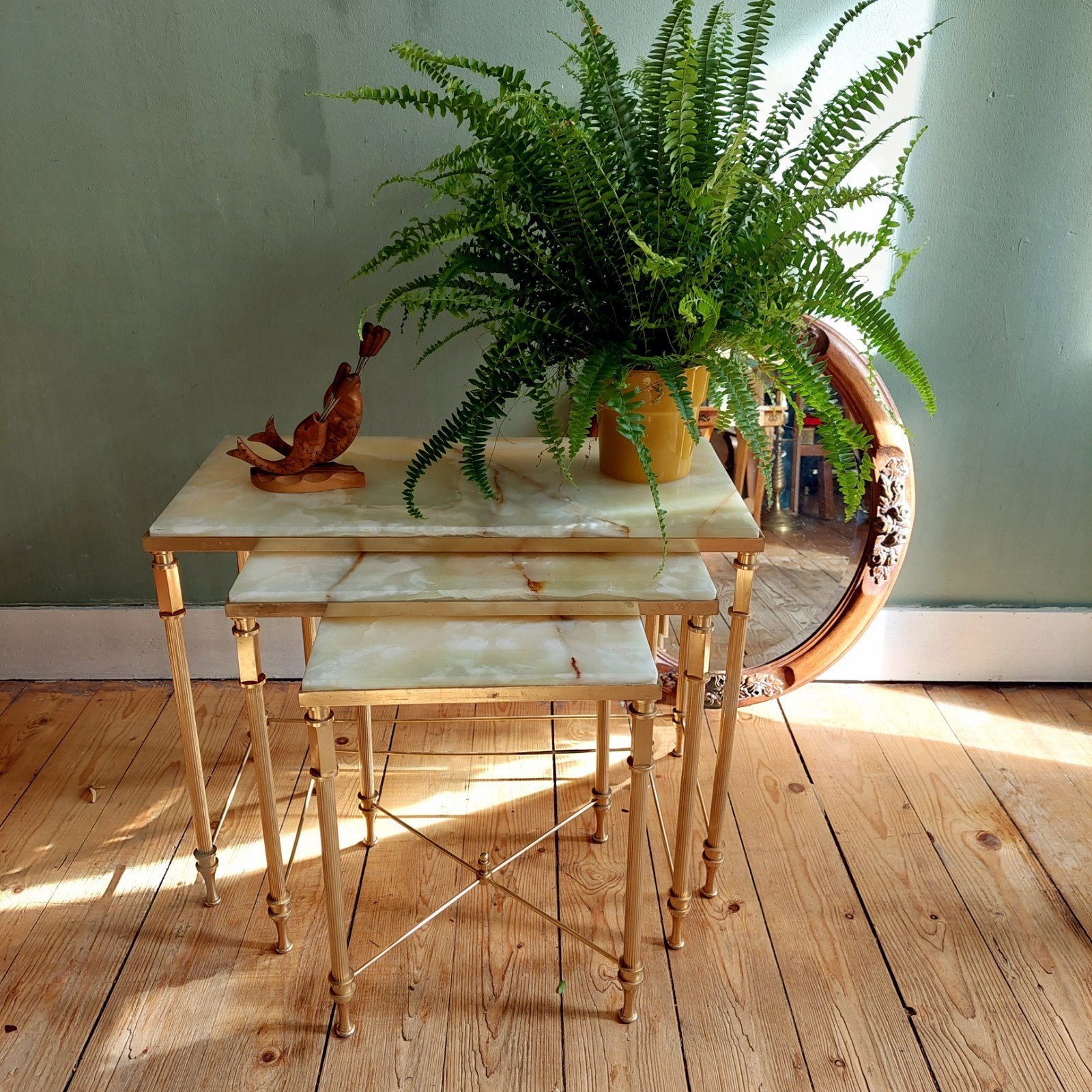 Lucky Vintage MCM Hollywood Regency nesting tables marmer, Ophalen, Gebruikt, 50 tot 100 cm, .