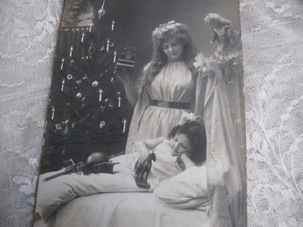 Antieke Kaart - Beschermengel Meisje Pop Kerstboom, Verzenden, Voor 1920, Gelopen, Feest(dag)
